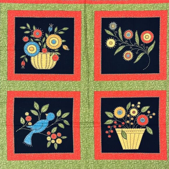 Floral Fancies Quilt Panel Bird Garden Flower Pot Quilt Blocks Benartex 2415 - Picture 4 of 6